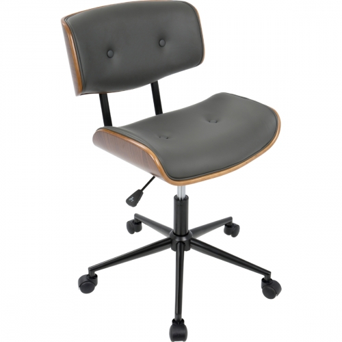 Lombardi Adjustable Swivel Office Chair in Grey Leatherette & Walnut Finish